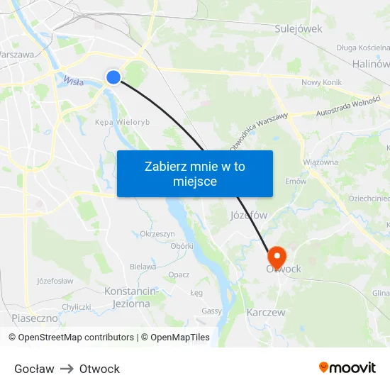 Gocław to Otwock map