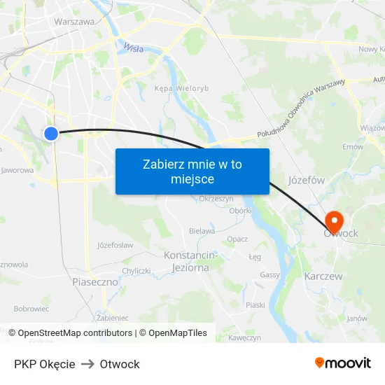 PKP Okęcie to Otwock map