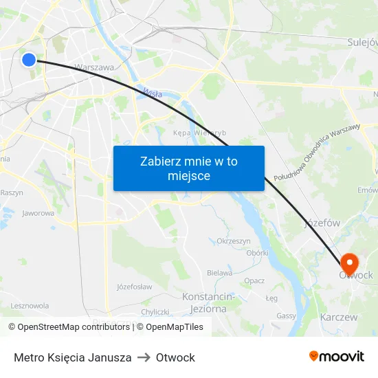 Metro Księcia Janusza to Otwock map