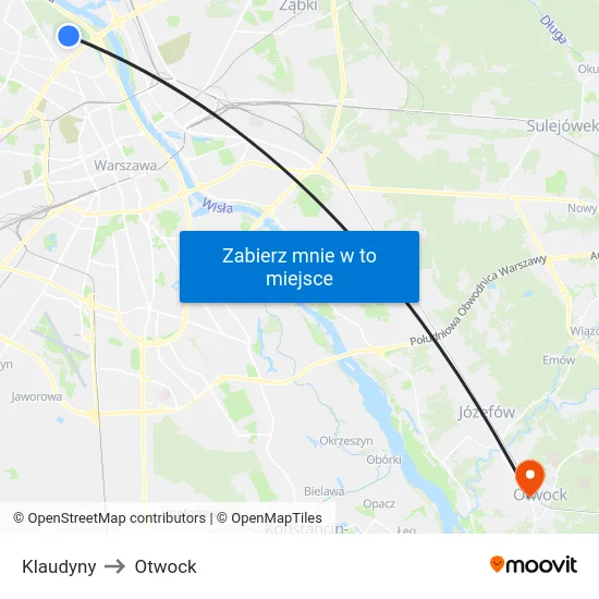 Klaudyny to Otwock map