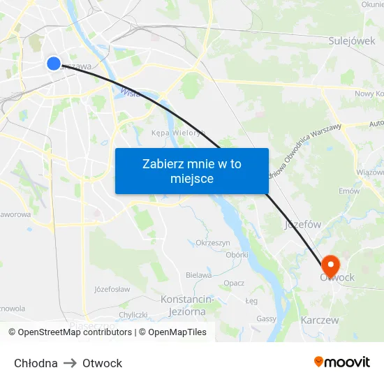 Chłodna to Otwock map