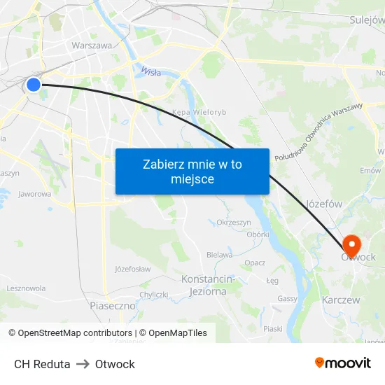 CH Reduta to Otwock map