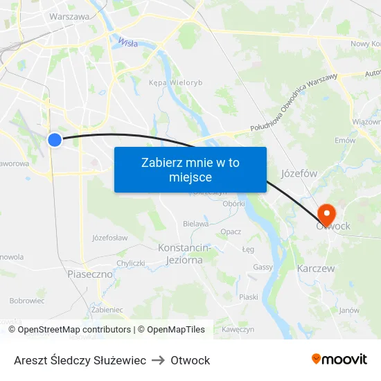 Areszt Śledczy Służewiec to Otwock map