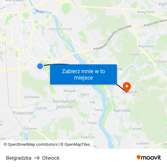 Belgradzka to Otwock map