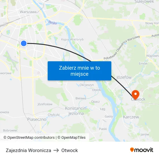 Zajezdnia Woronicza to Otwock map