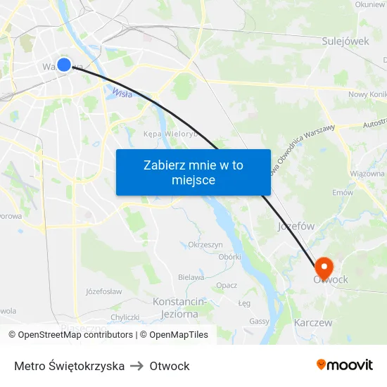 Metro Świętokrzyska to Otwock map