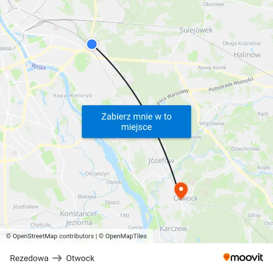 Rezedowa to Otwock map