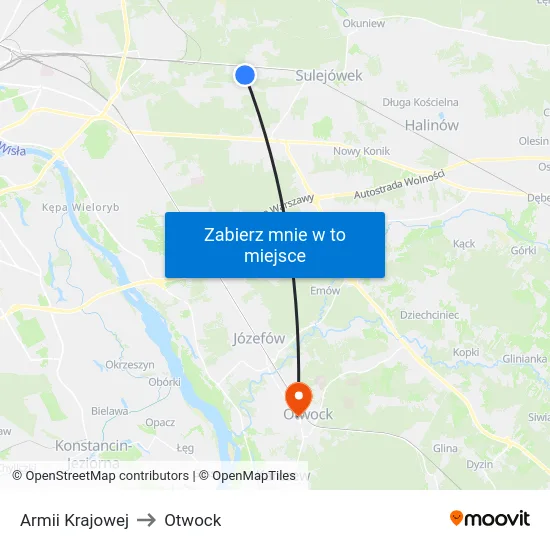 Armii Krajowej to Otwock map