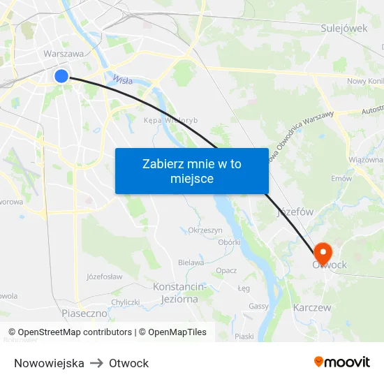 Nowowiejska to Otwock map
