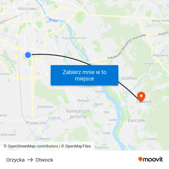 Orzycka to Otwock map