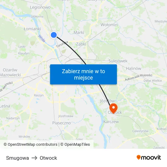 Smugowa to Otwock map