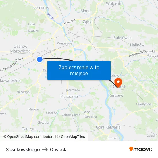 Sosnkowskiego to Otwock map