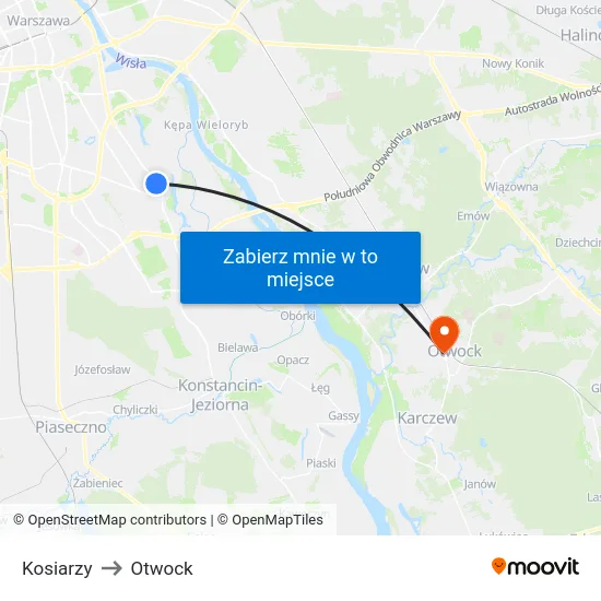 Kosiarzy to Otwock map