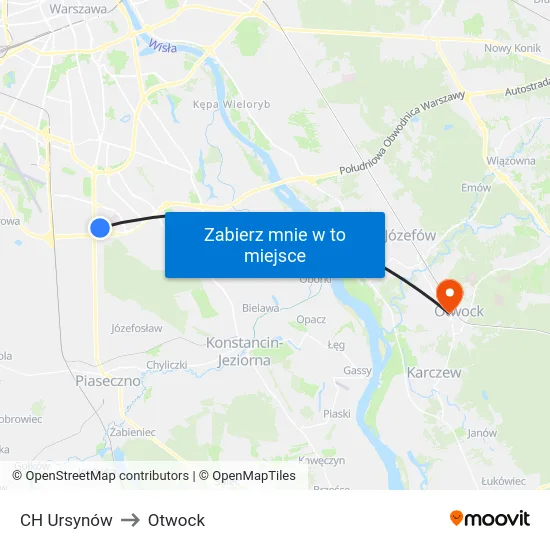 CH Ursynów to Otwock map