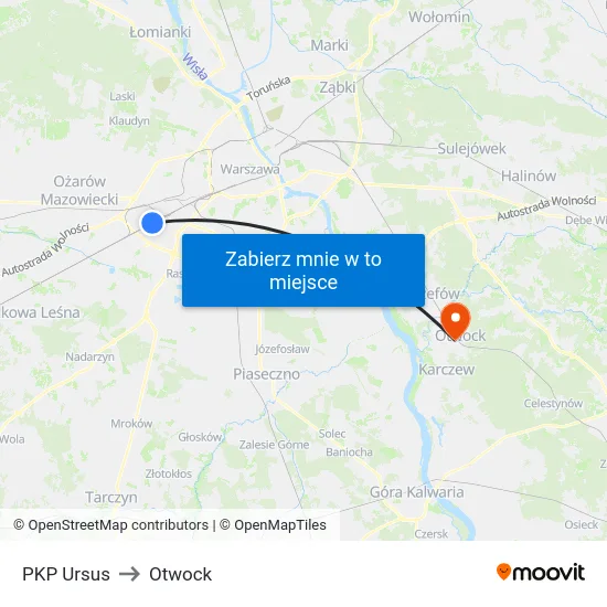 PKP Ursus to Otwock map