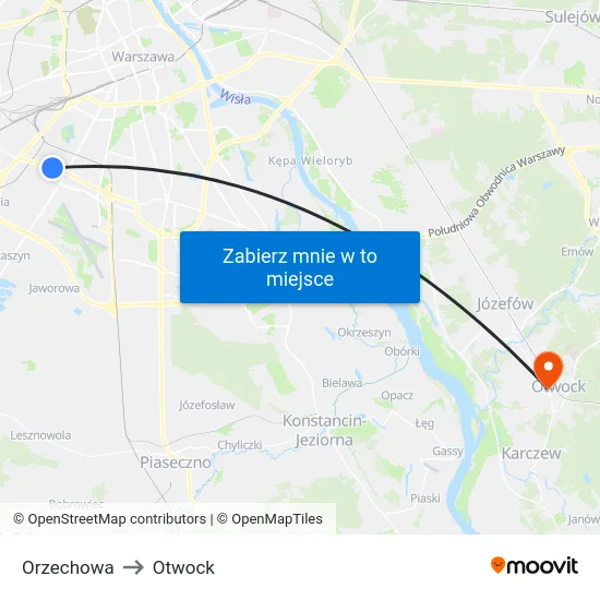 Orzechowa to Otwock map