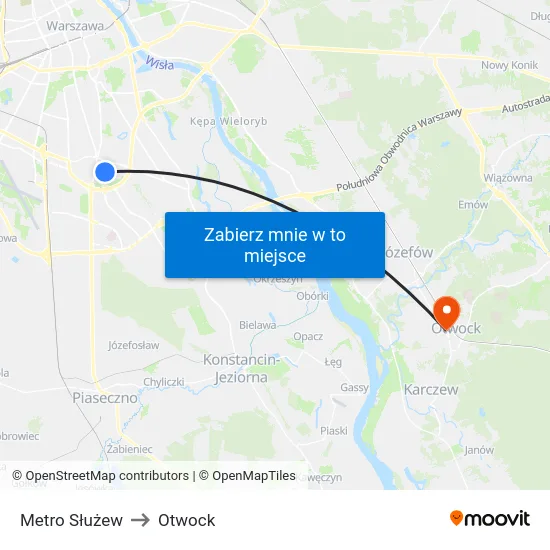 Metro Służew to Otwock map