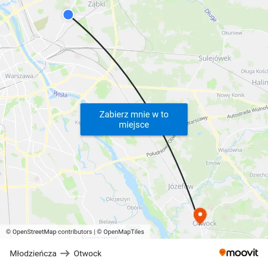 Młodzieńcza to Otwock map