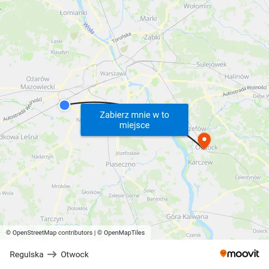 Regulska to Otwock map