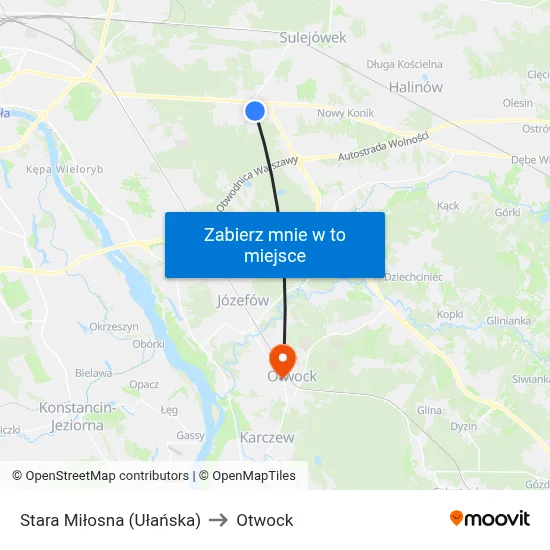 Stara Miłosna (Ułańska) to Otwock map