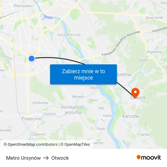 Metro Ursynów to Otwock map