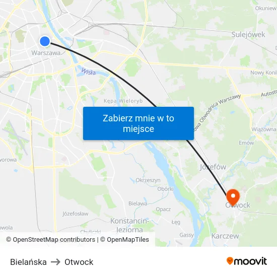 Bielańska to Otwock map