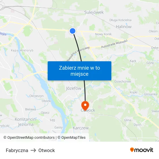 Fabryczna to Otwock map