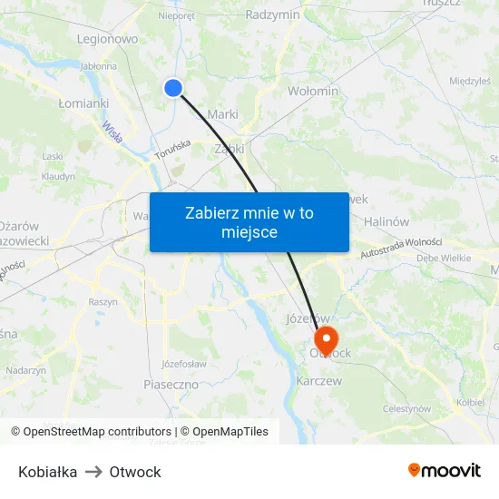 Kobiałka to Otwock map