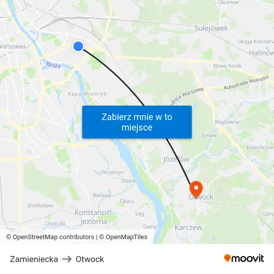 Zamieniecka to Otwock map
