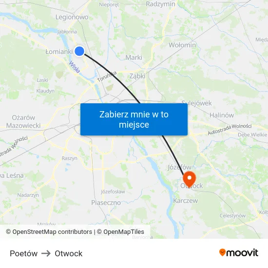 Poetów to Otwock map