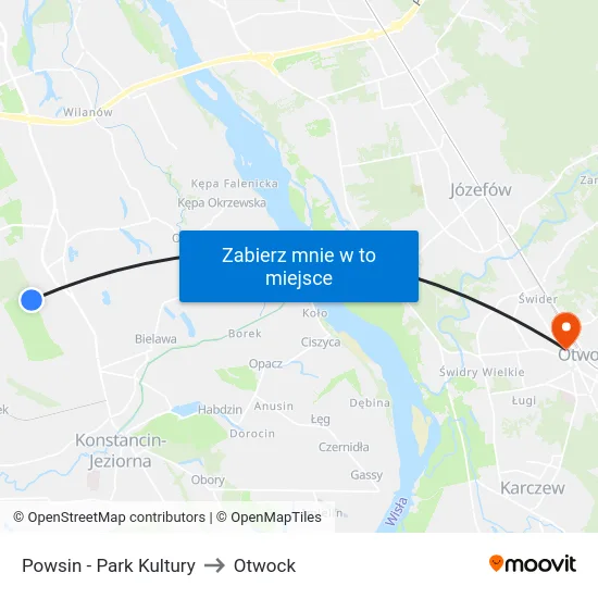 Powsin - Park Kultury to Otwock map