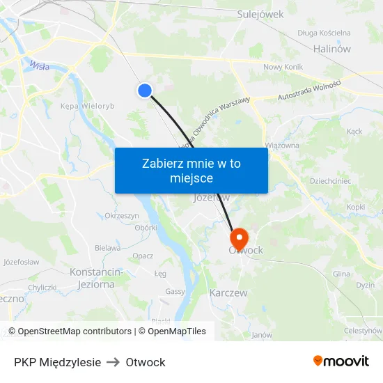 PKP Międzylesie to Otwock map