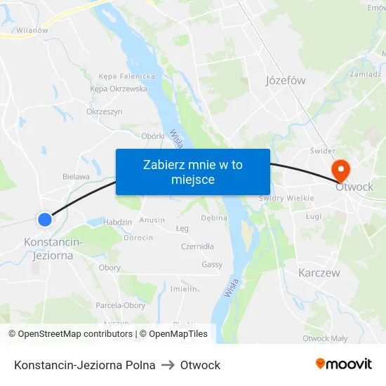 Konstancin-Jeziorna Polna to Otwock map
