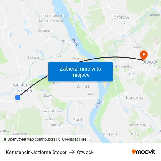 Konstancin-Jeziorna Stocer to Otwock map