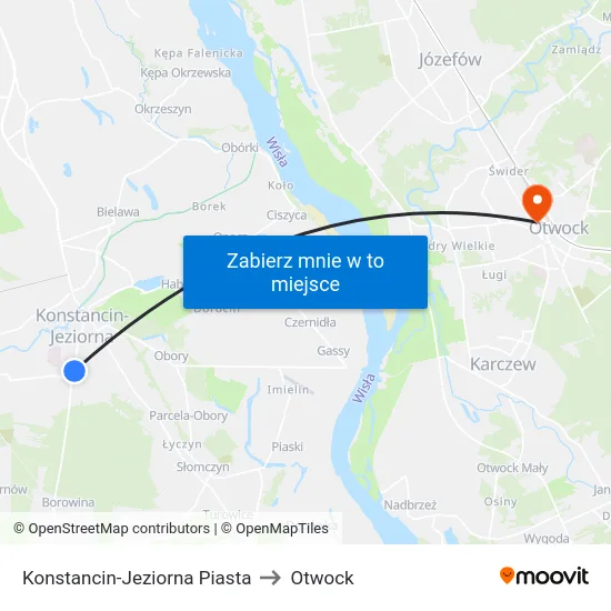 Konstancin-Jeziorna Piasta to Otwock map