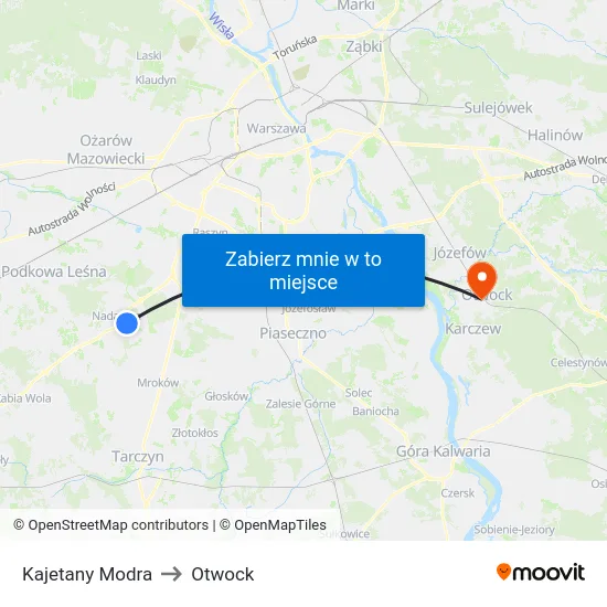 Kajetany Modra to Otwock map