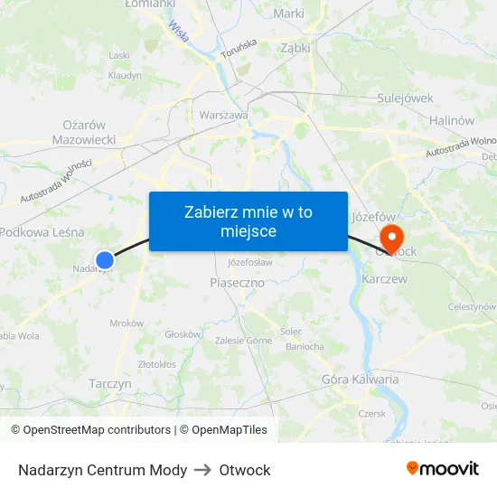Nadarzyn Centrum Mody to Otwock map
