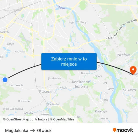 Magdalenka to Otwock map