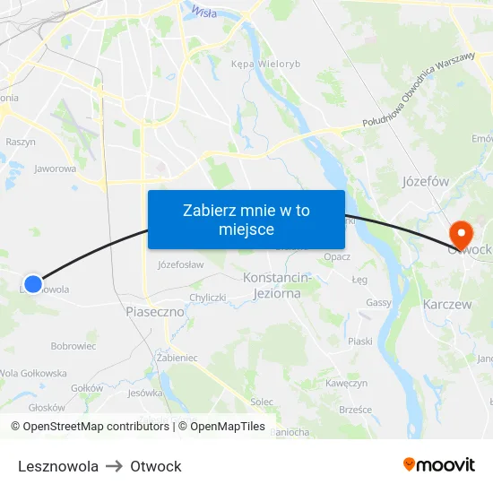 Lesznowola to Otwock map