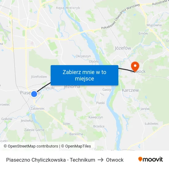 Piaseczno Chyliczkowska - Technikum to Otwock map