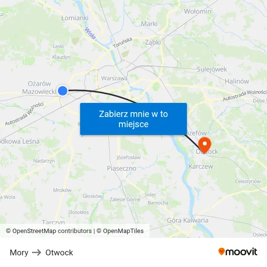 Mory to Otwock map