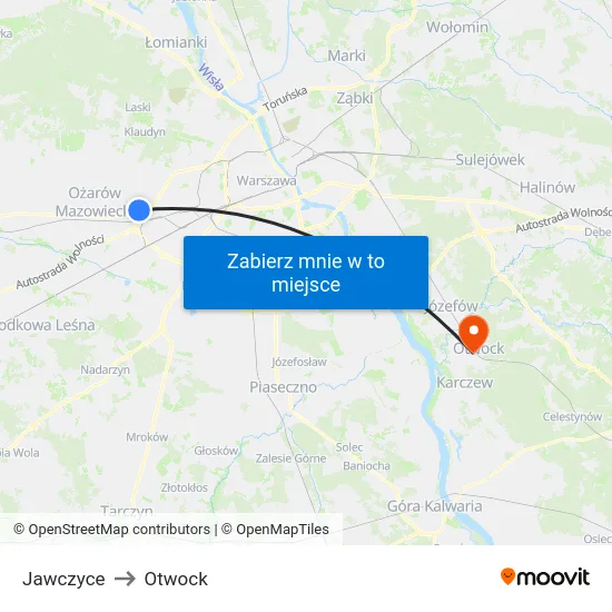 Jawczyce to Otwock map