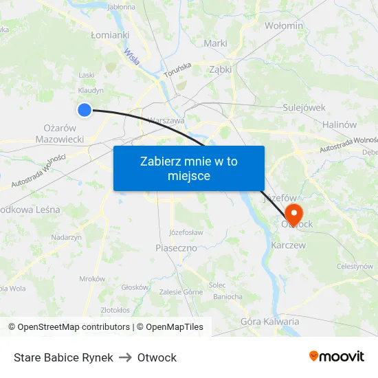 Stare Babice Rynek to Otwock map