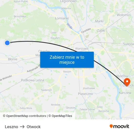 Leszno to Otwock map