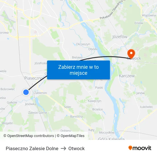 Piaseczno Zalesie Dolne to Otwock map