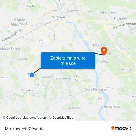 Mroków to Otwock map