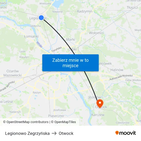 Legionowo Zegrzyńska to Otwock map