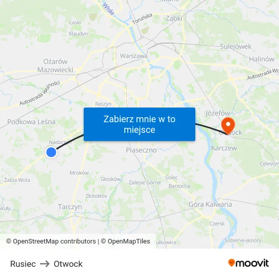 Rusiec to Otwock map