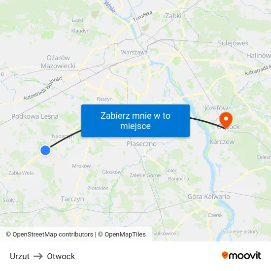 Urzut to Otwock map