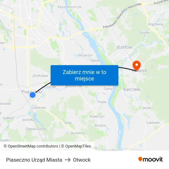Piaseczno Urząd Miasta to Otwock map